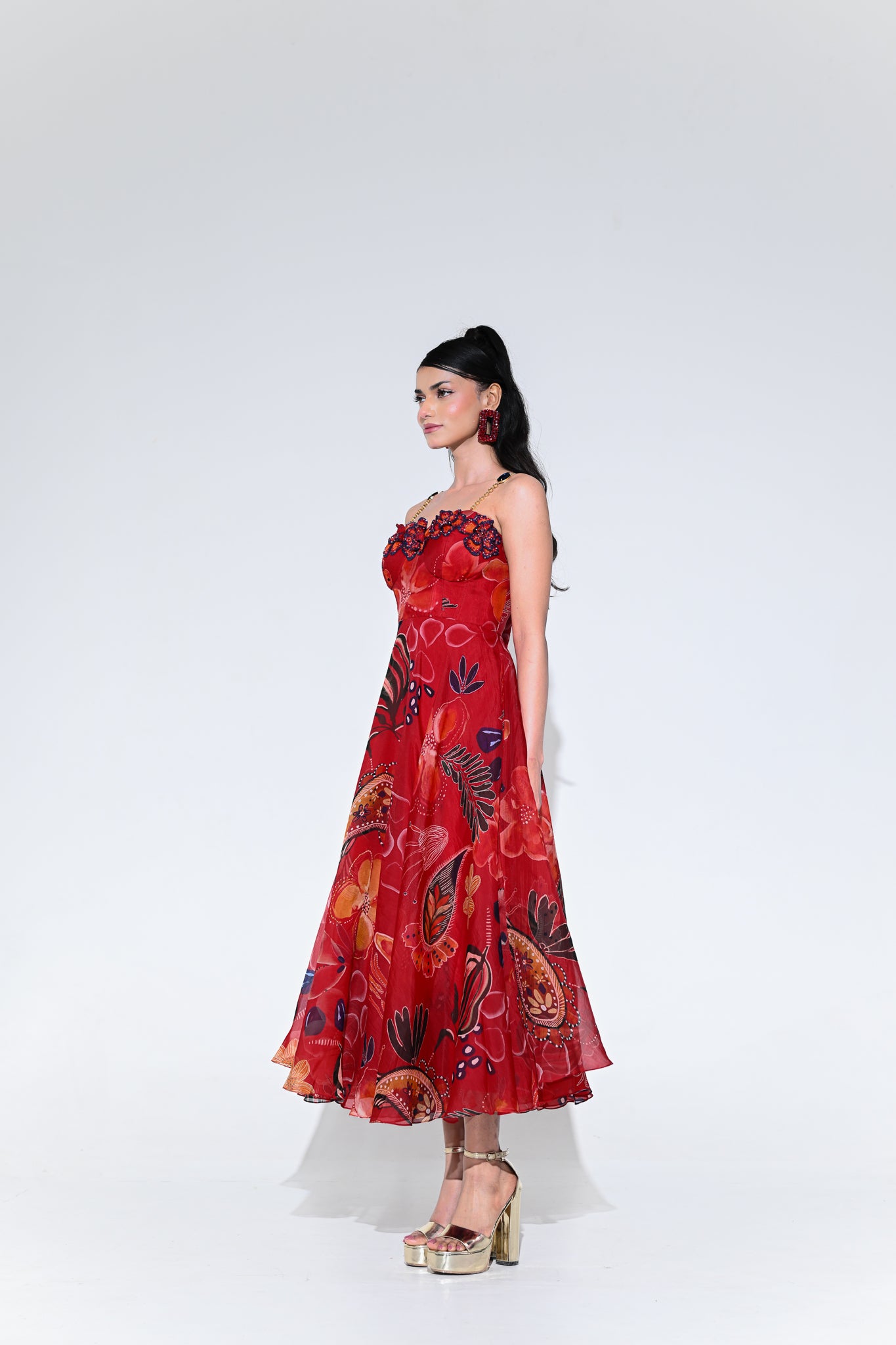 Scarlet Flower Corset Midi Dress