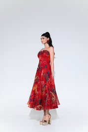 Scarlet Flower Corset Midi Dress