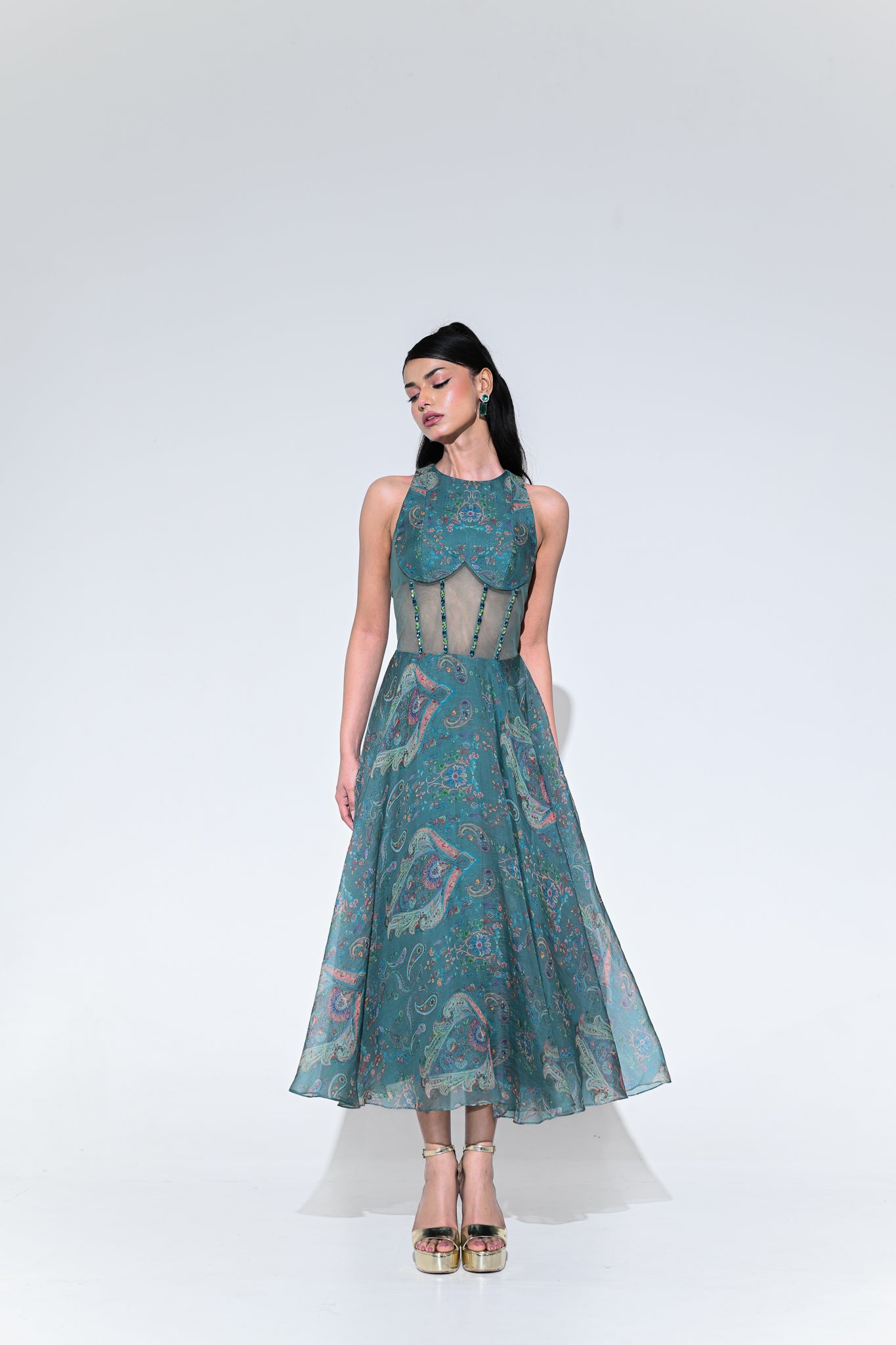 Iris Mist Crystal Midi Dress