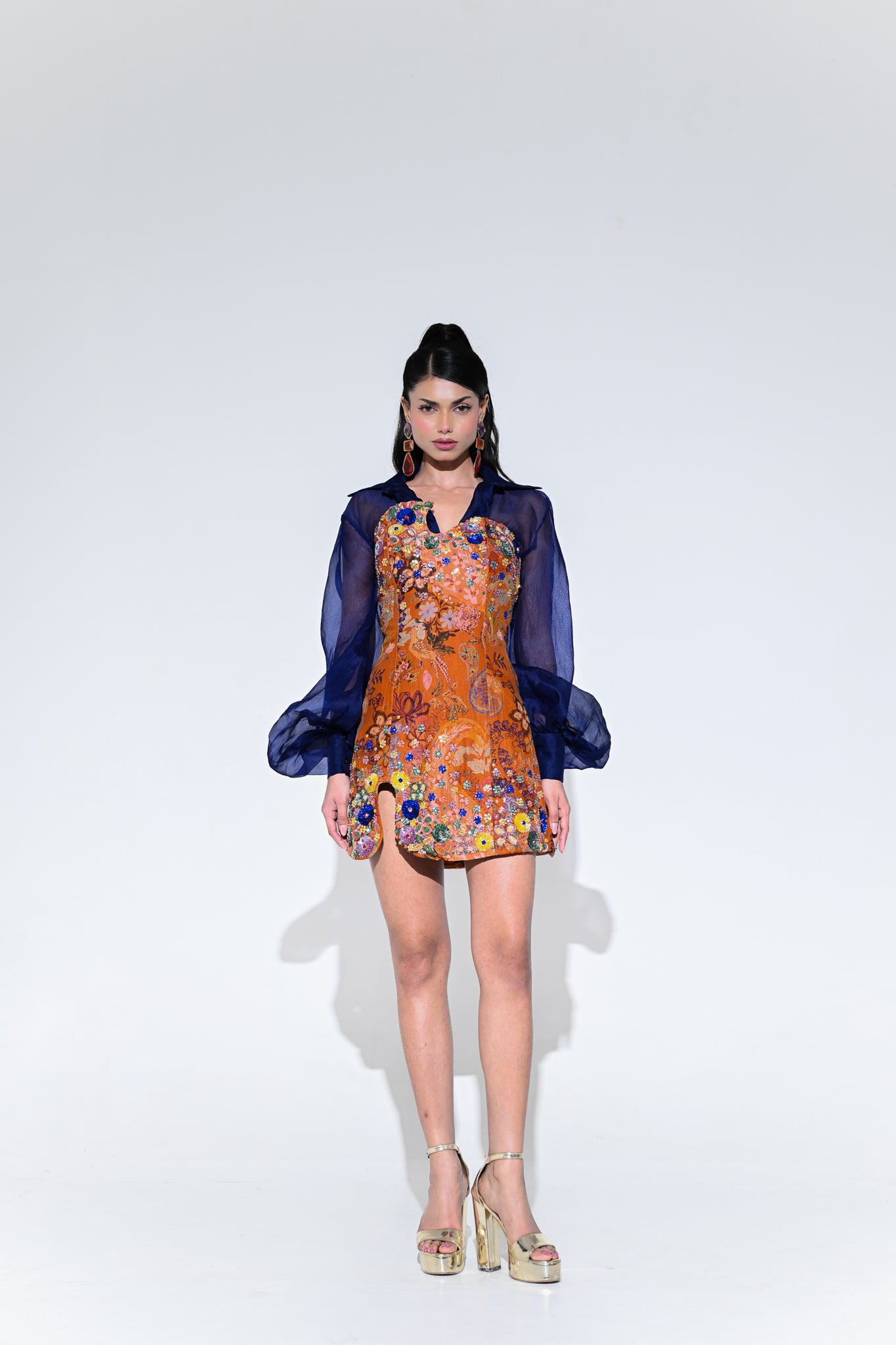 Amber Bloom Embroidered Dress With Shirt