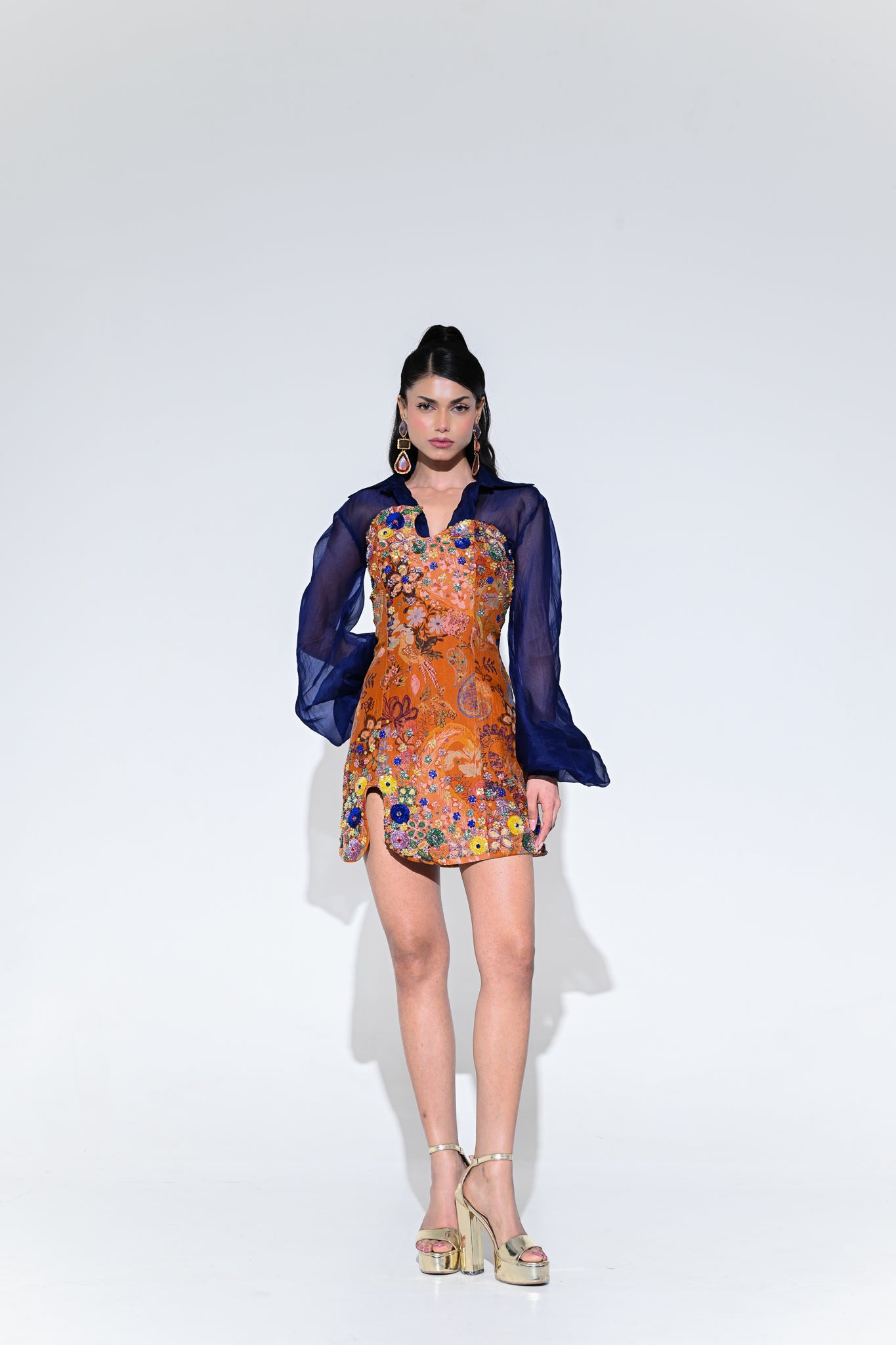 Amber Bloom Embroidered Dress With Shirt