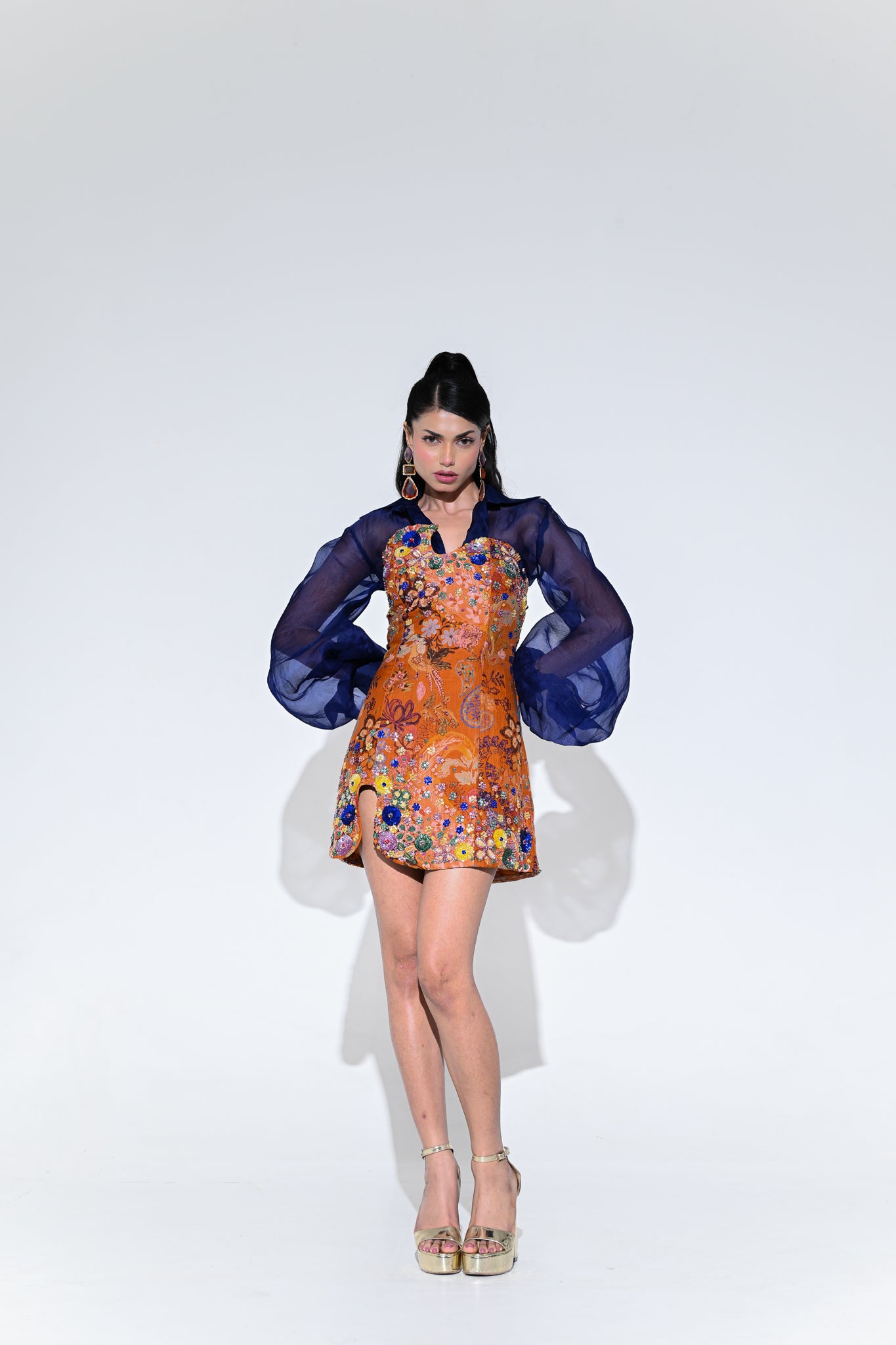 Amber Bloom Embroidered Dress With Shirt