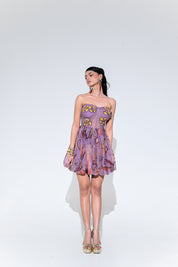 Violet Bloom Embroidered Patch Baloon Dress