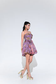 Violet Bloom Embroidered Patch Baloon Dress