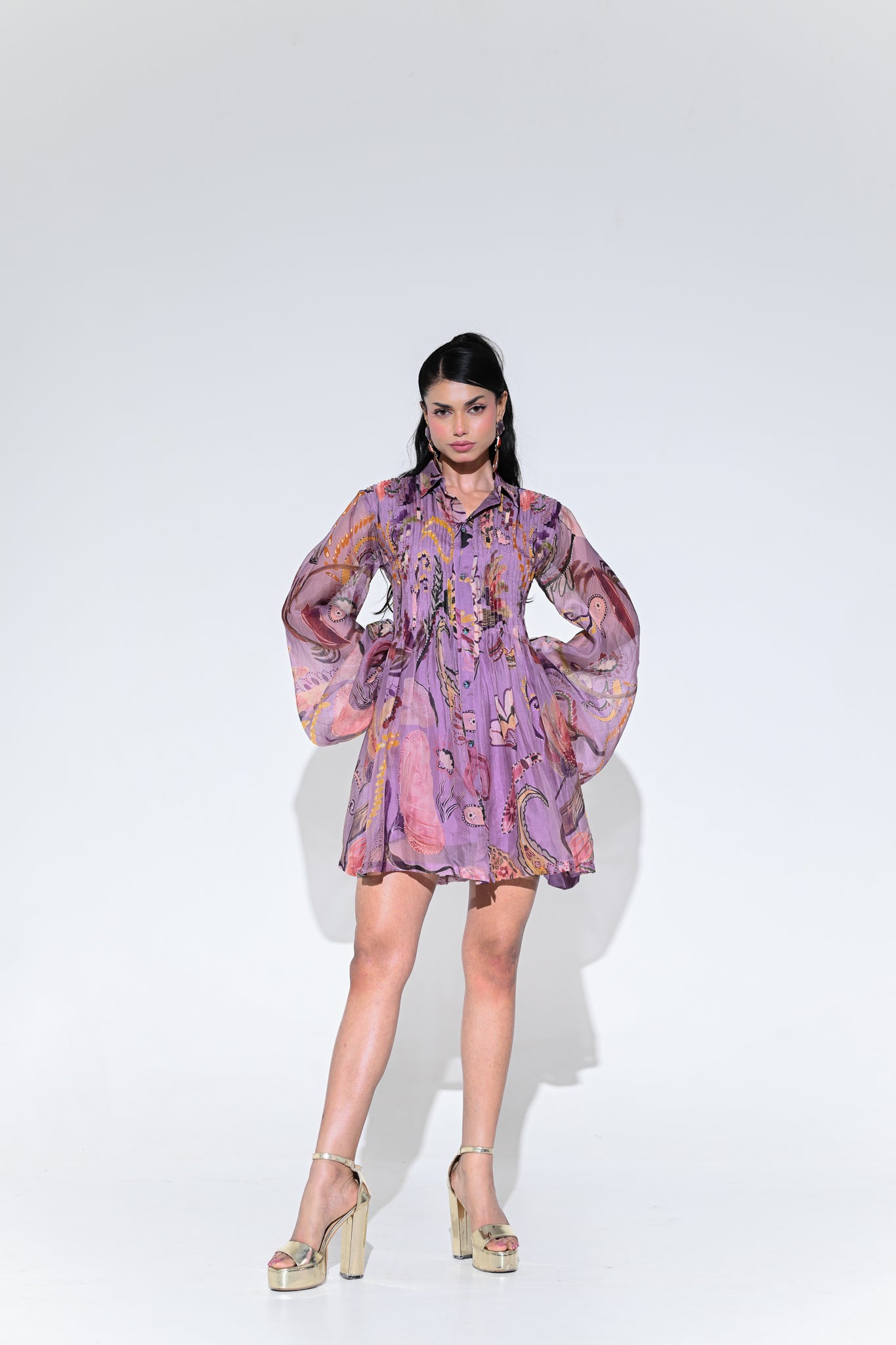 Violet Bloom Doll Dress Pleated