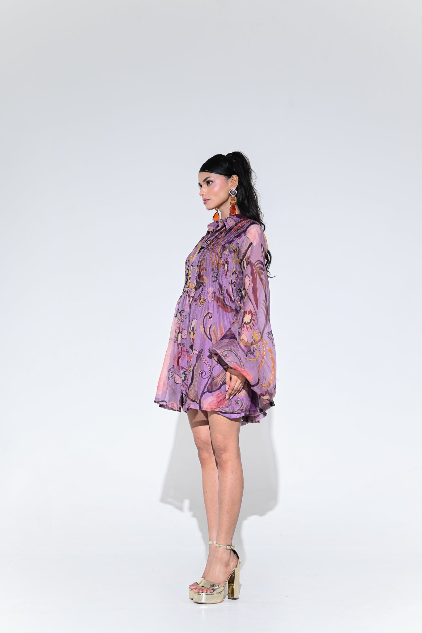 Violet Bloom Doll Dress Pleated