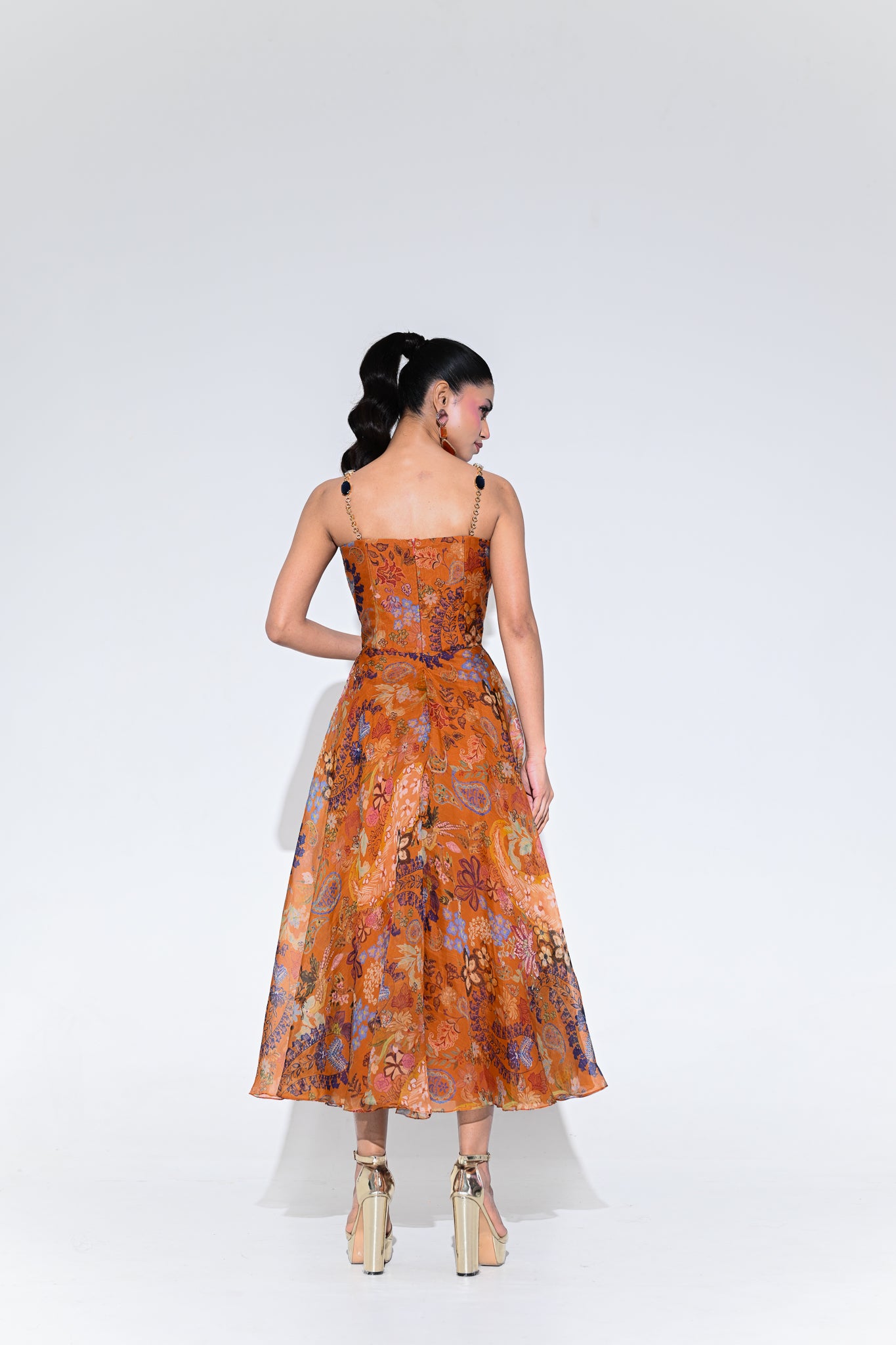 Amber Bloom Crystal Midi Dress