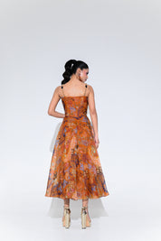 Amber Bloom Crystal Midi Dress