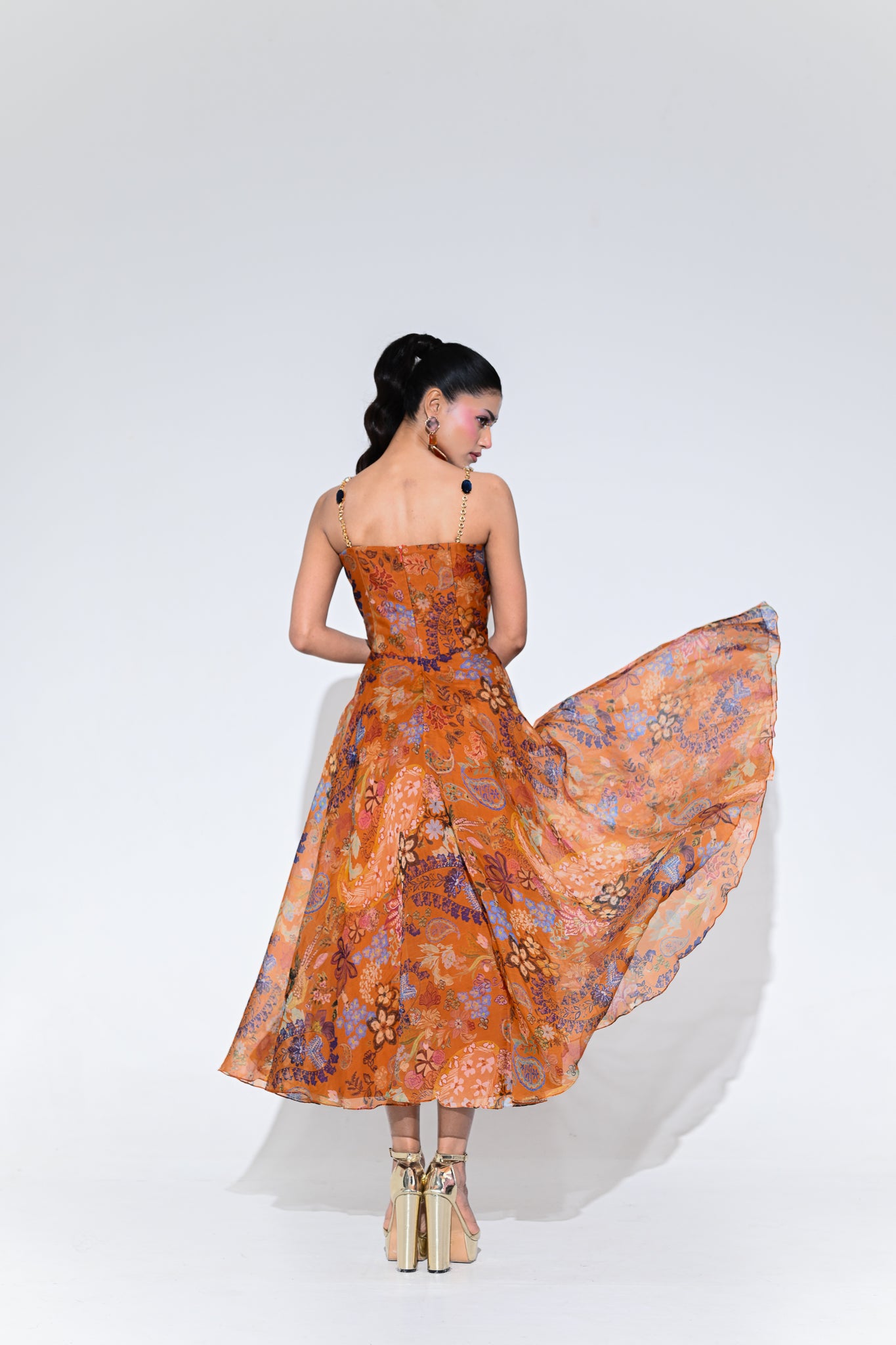 Amber Bloom Crystal Midi Dress