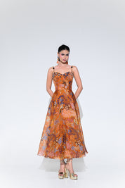 Amber Bloom Crystal Midi Dress