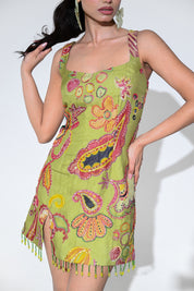 Olive Bloom Embroidered Dress