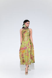 Olive Bloom Halter Midi Dress