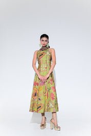 Olive Bloom Halter Midi Dress
