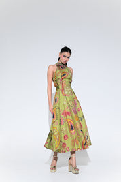Olive Bloom Halter Midi Dress