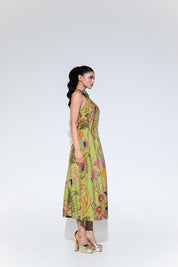 Olive Bloom Halter Midi Dress