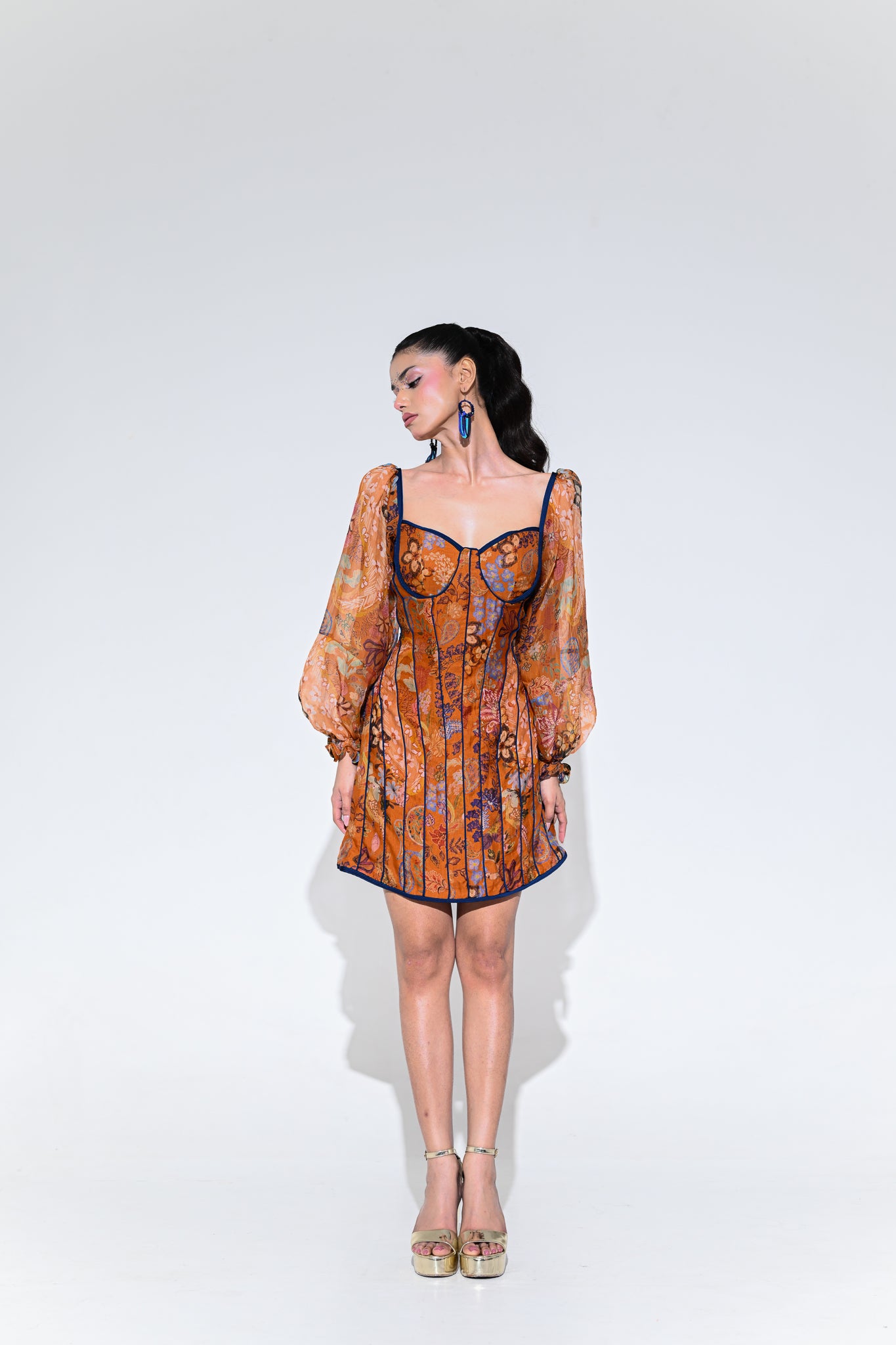 Amber Bloom Cord Corset Dress
