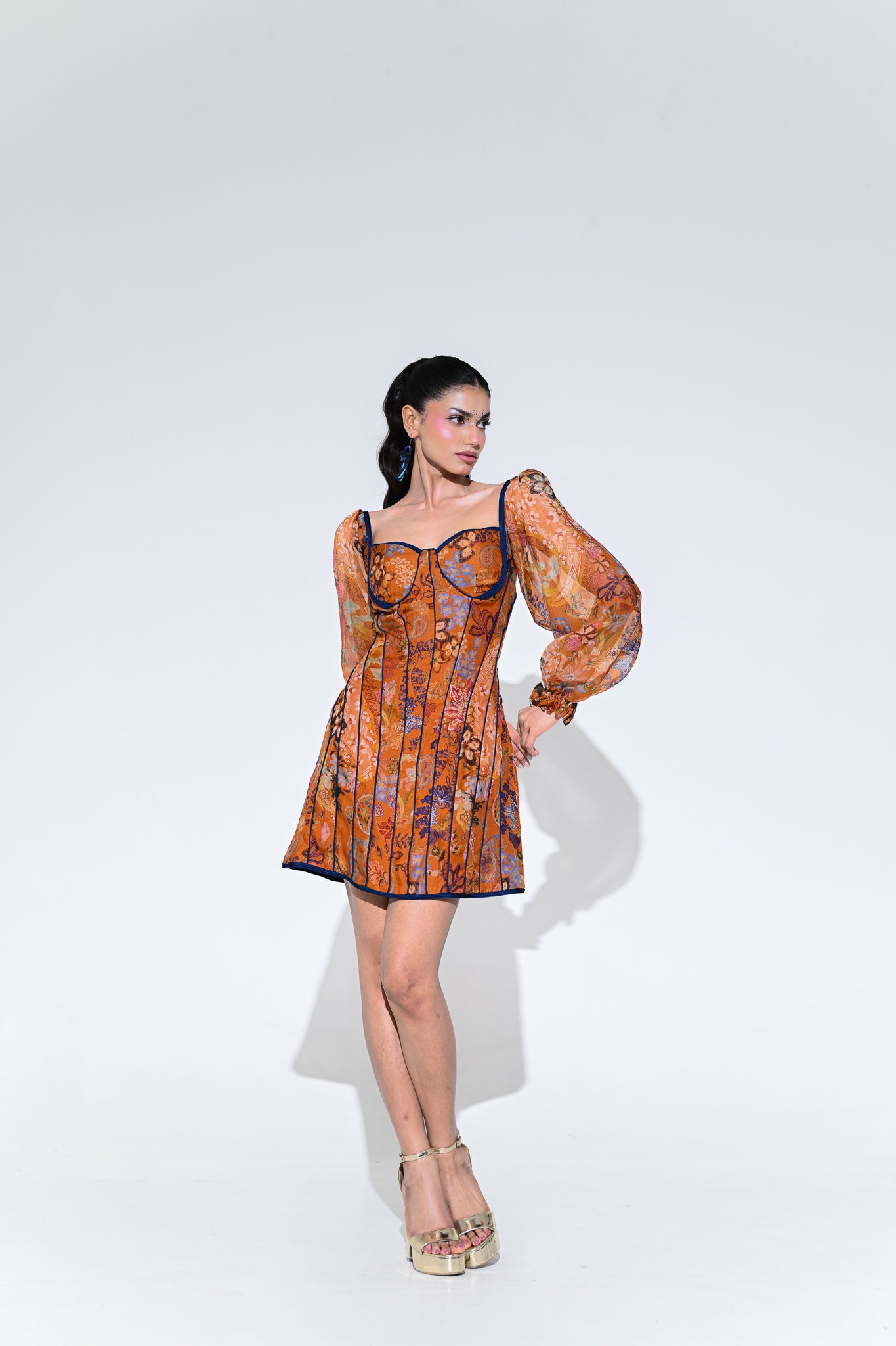 Amber Bloom Cord Corset Dress