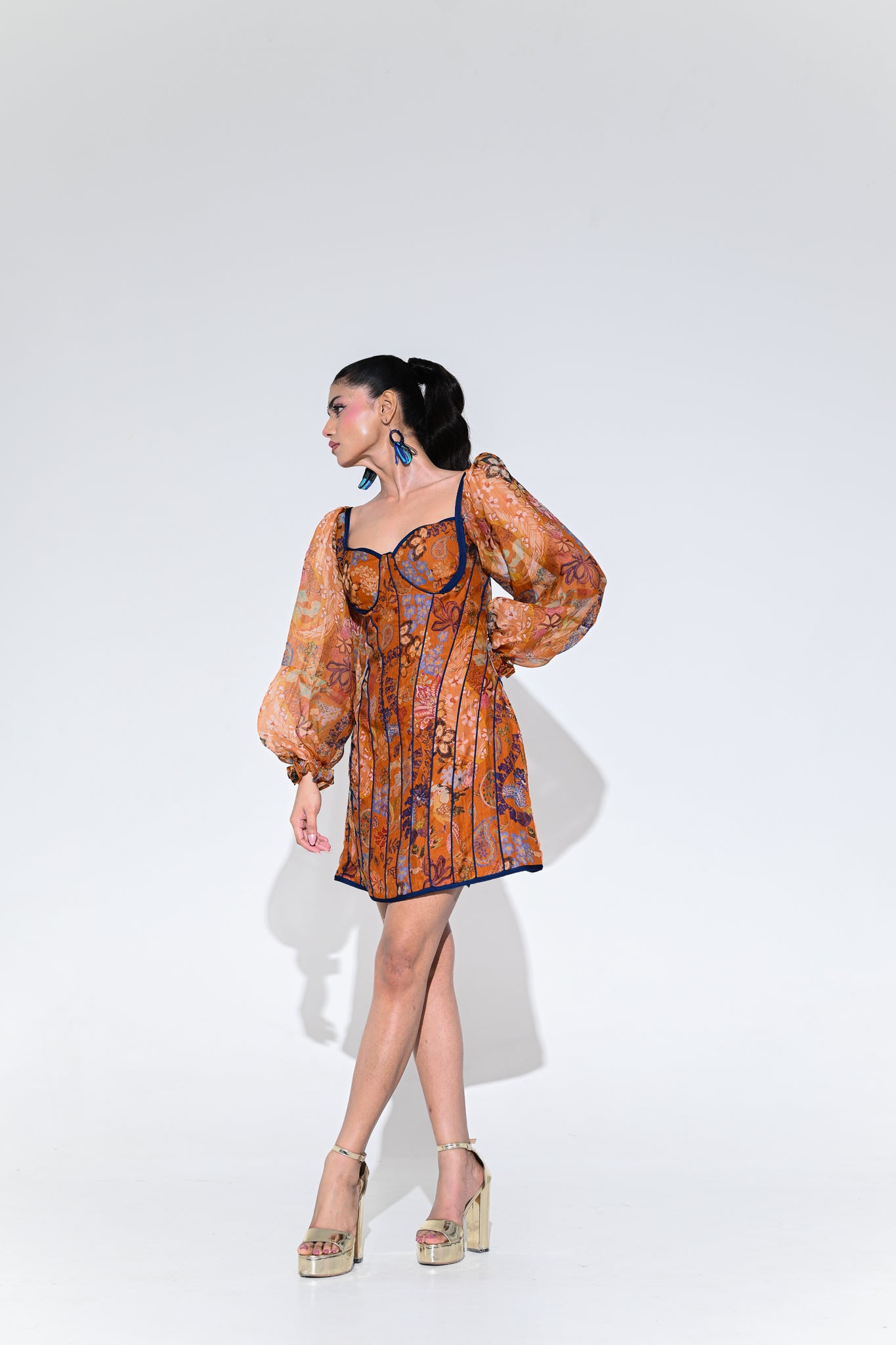 Amber Bloom Cord Corset Dress