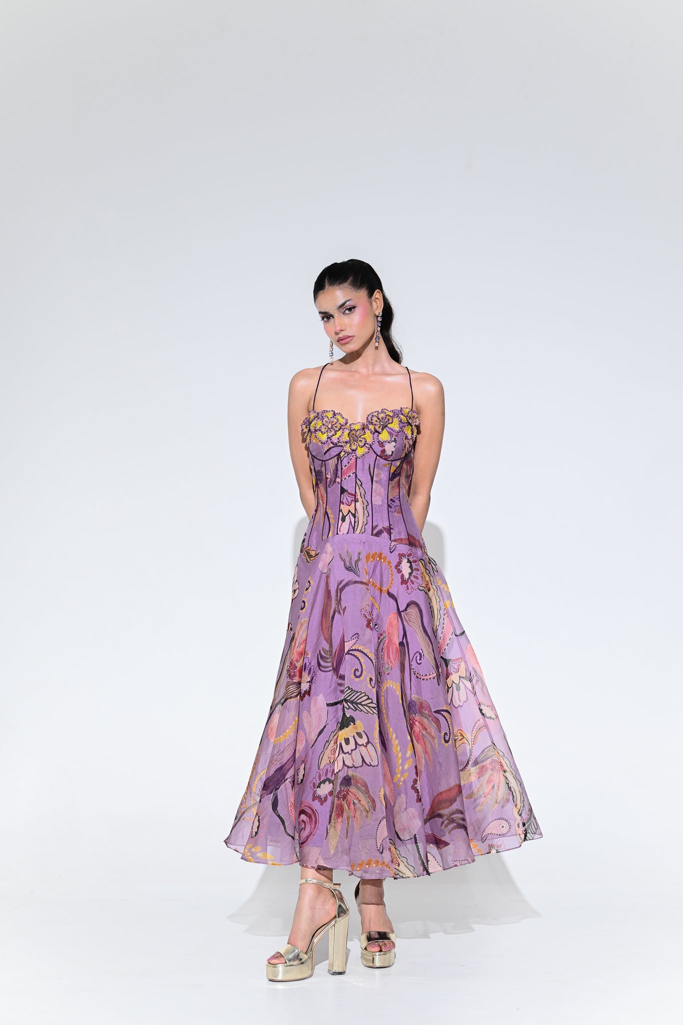 Violet Bloom Purple Corset Midi Dress