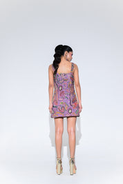 Violet Bloom Embroidered Panel Corset Dress