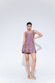 Violet Bloom Embroidered Panel Corset Dress