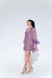Violet Bloom Panel Embroidered Dress With Shrug