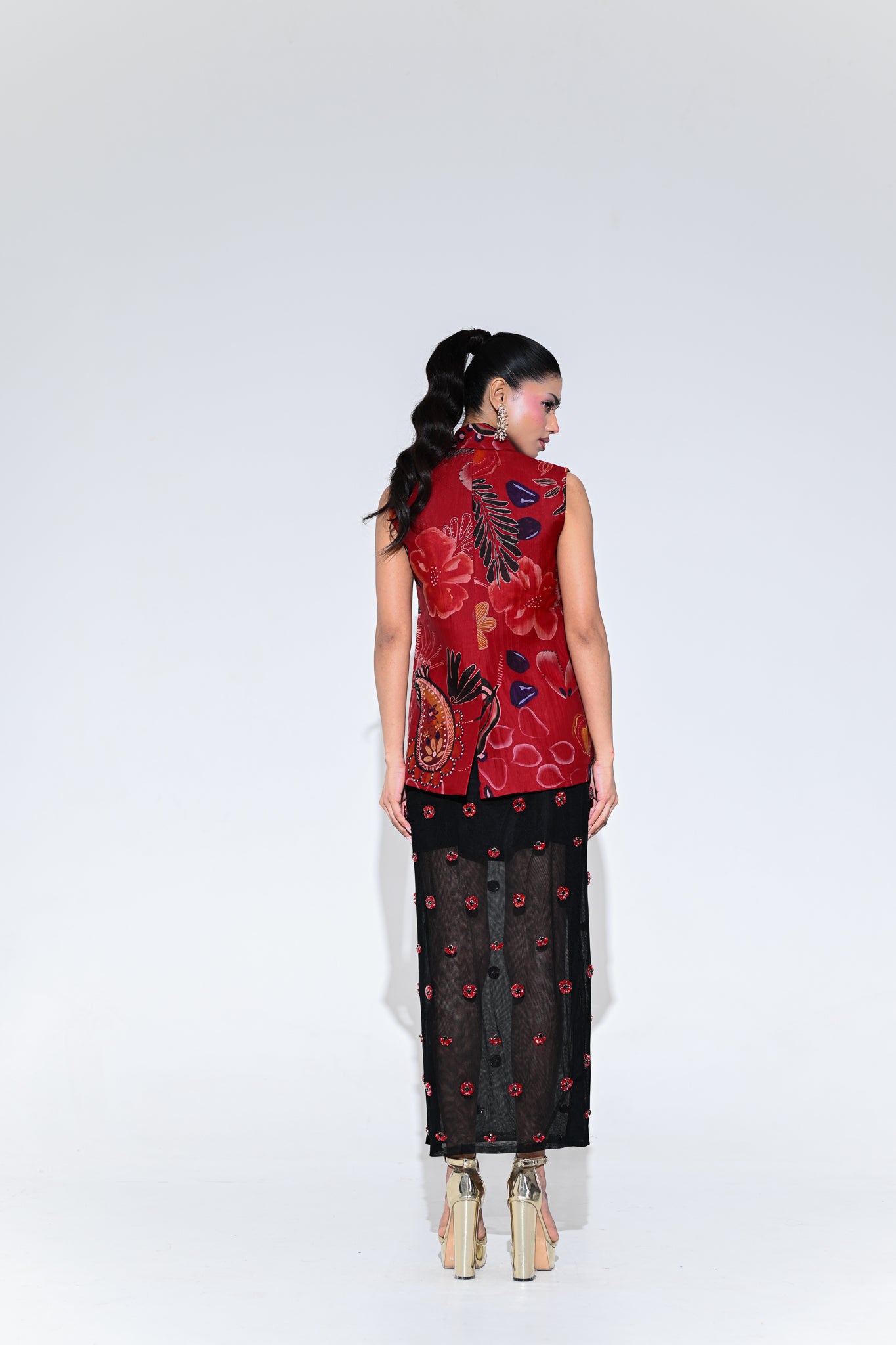 Scarlet Blazer With Crystal Skirt Set