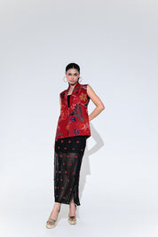 Scarlet Blazer With Crystal Skirt Set