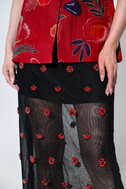 Scarlet Blazer With Crystal Skirt Set