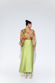 Olive Bloom Embroidered Shirt Skirt Set