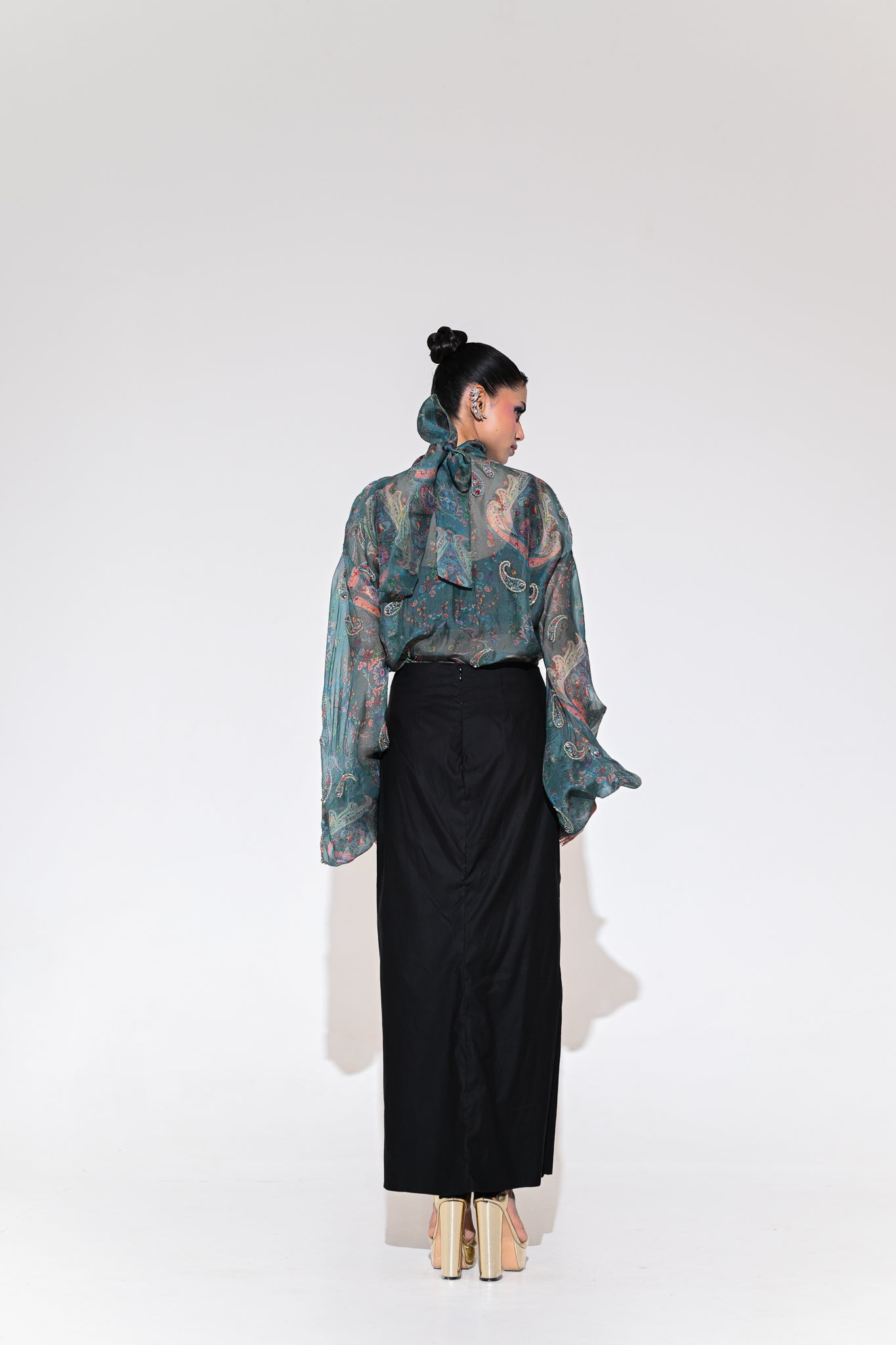 Iris Mist Embroidered Shirt Skirt Set