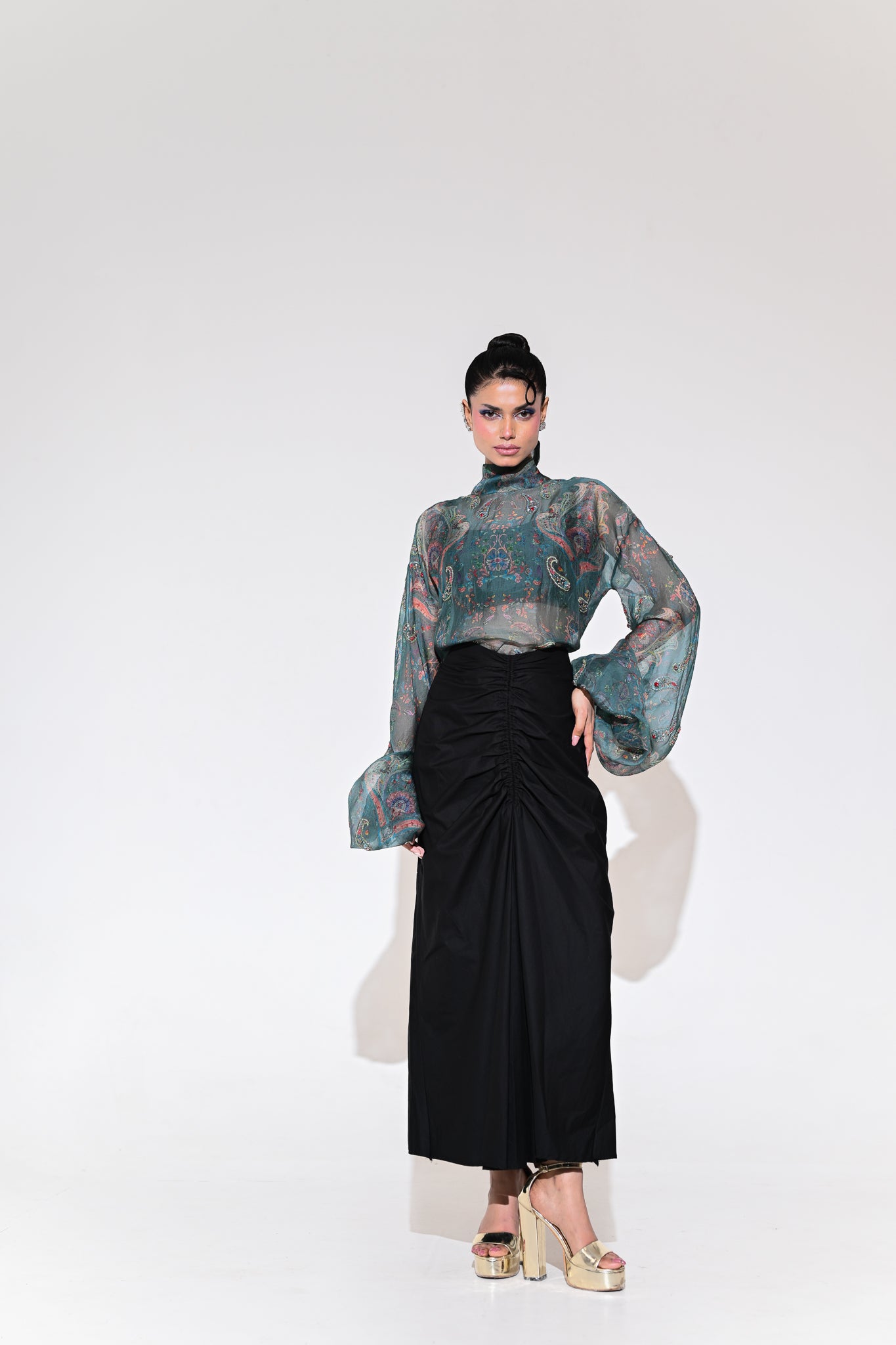 Iris Mist Embroidered Shirt Skirt Set