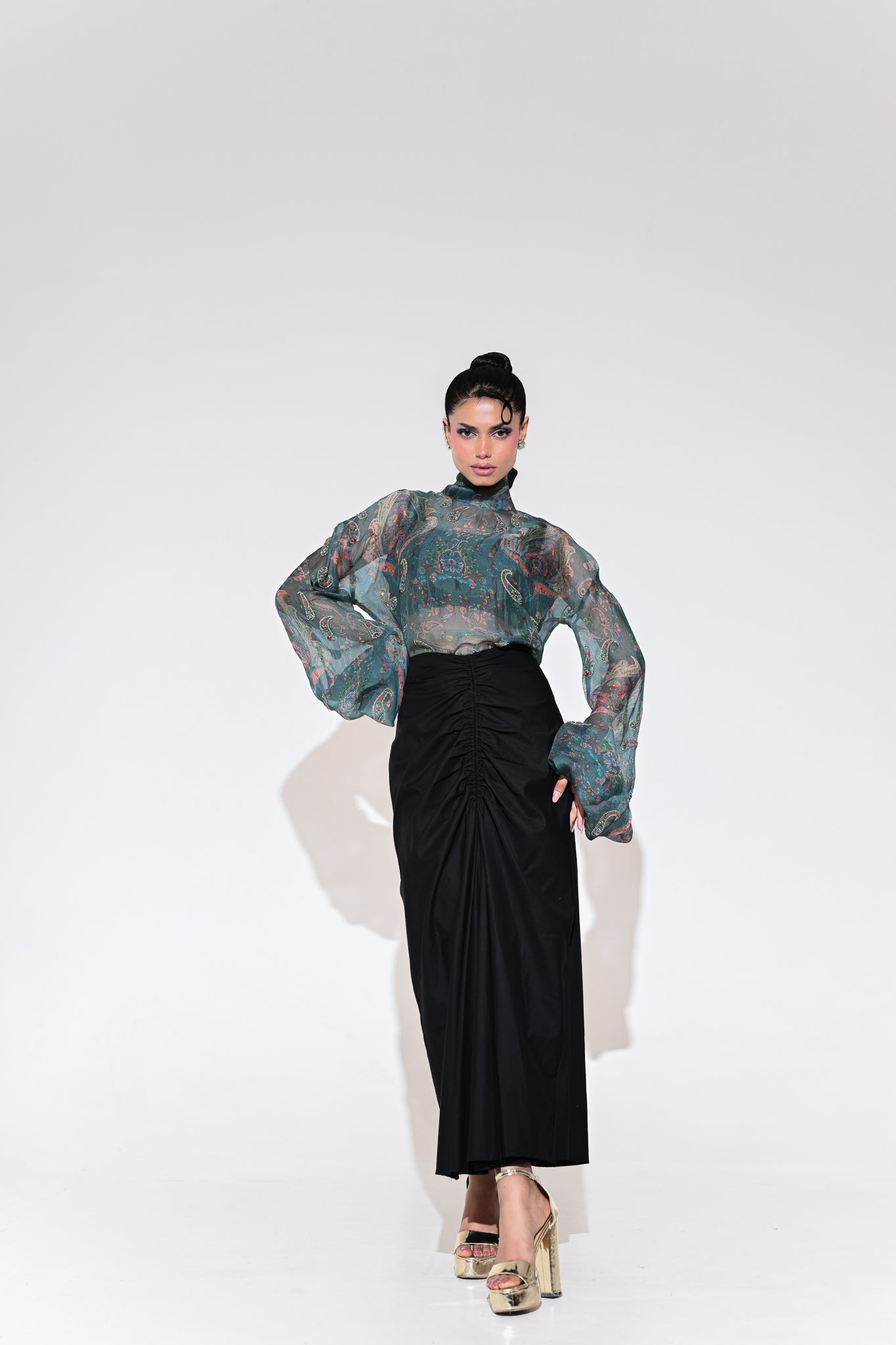 Iris Mist Embroidered Shirt Skirt Set