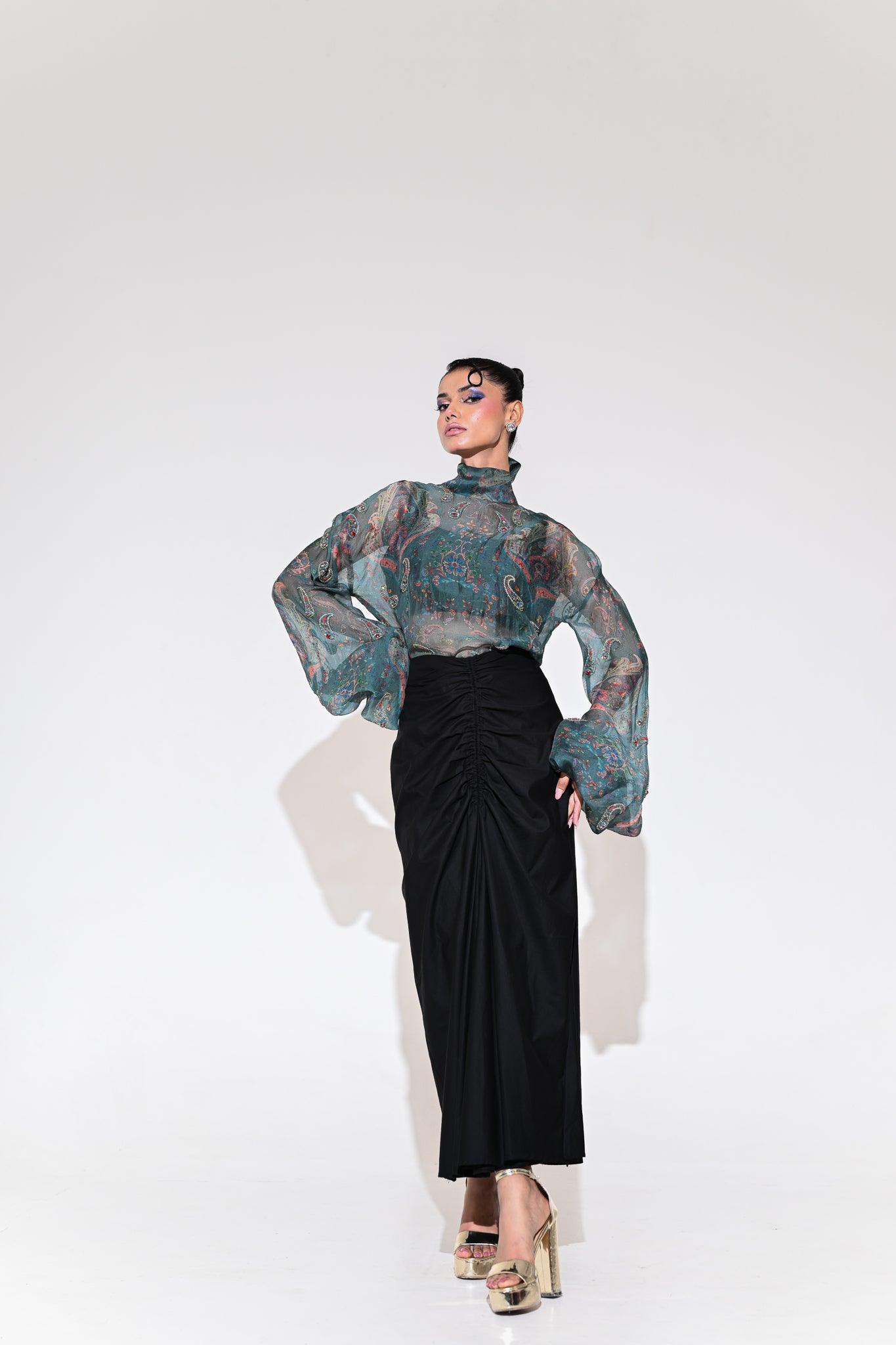 Iris Mist Embroidered Shirt Skirt Set