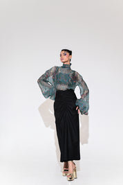 Iris Mist Embroidered Shirt Skirt Set