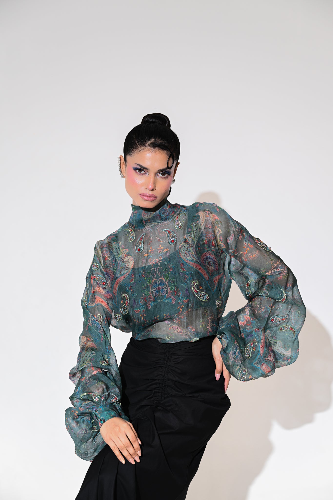 Iris Mist Embroidered Shirt Skirt Set