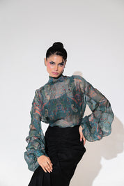Iris Mist Embroidered Shirt Skirt Set