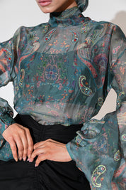 Iris Mist Embroidered Shirt Skirt Set