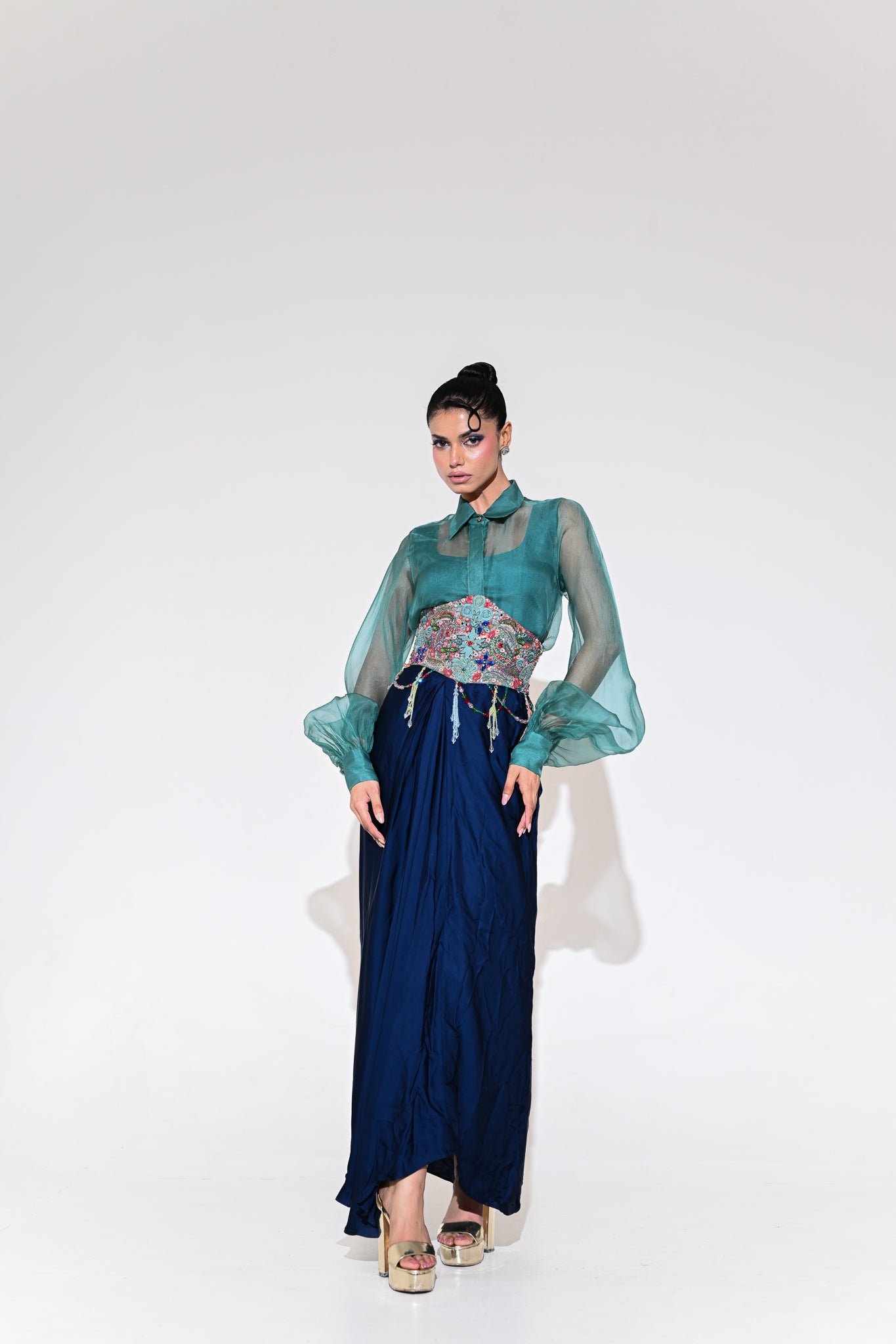 Iris Mist Corset Belt Shirt Skirt Set