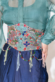 Iris Mist Corset Belt Shirt Skirt Set