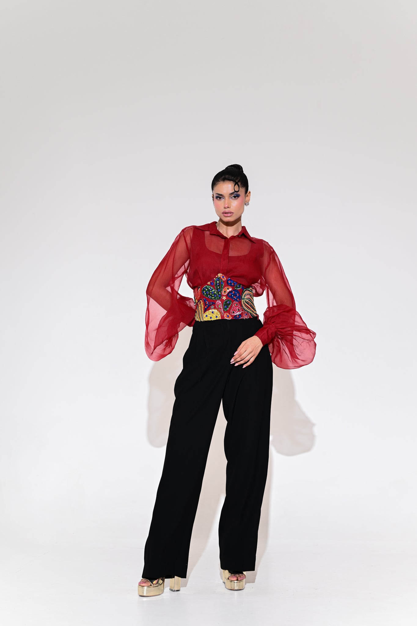 Scarlet Corset Belt Shirt Pant Set