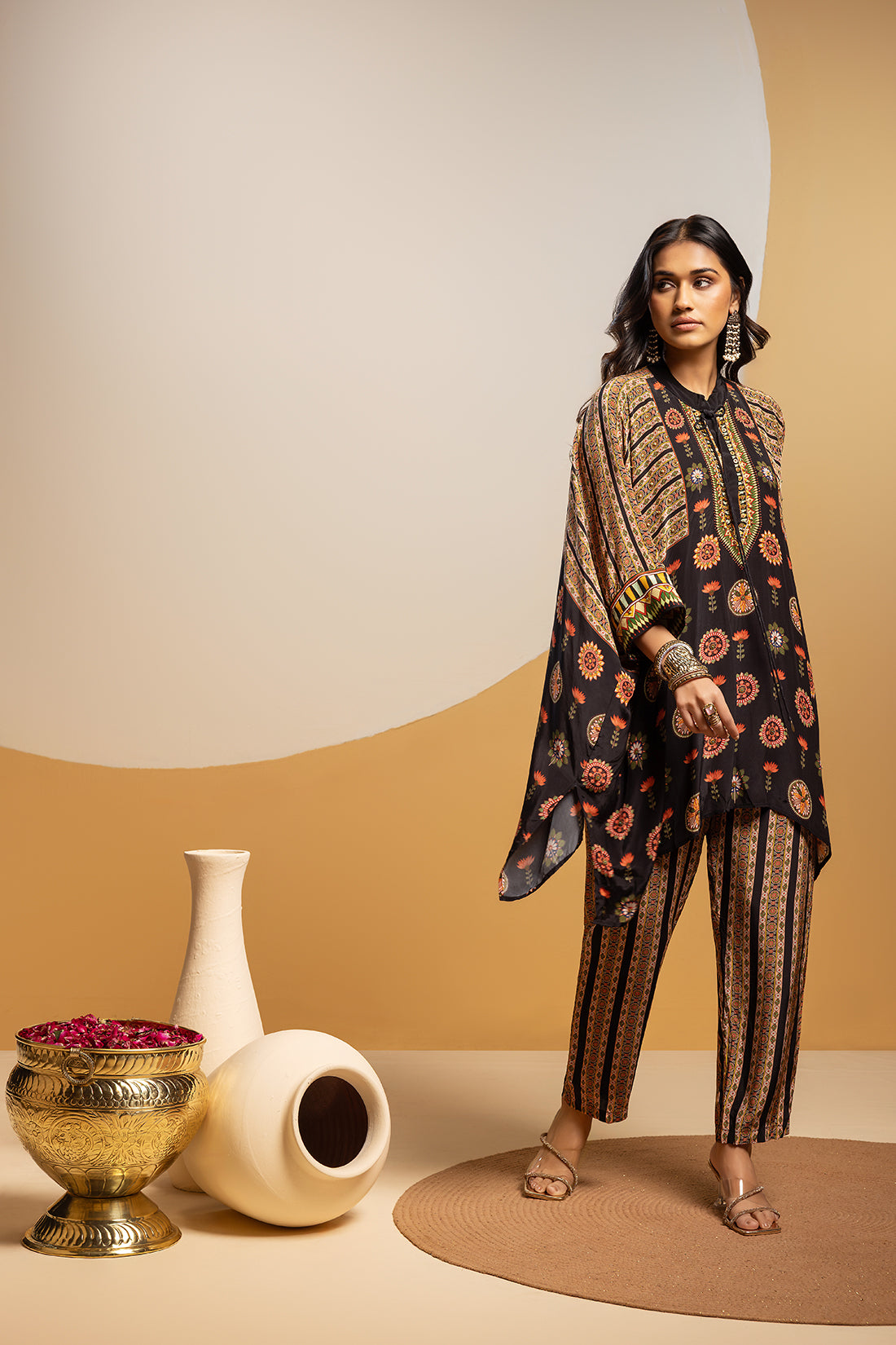Taarani Black Embellished Kimono Kurta Set
