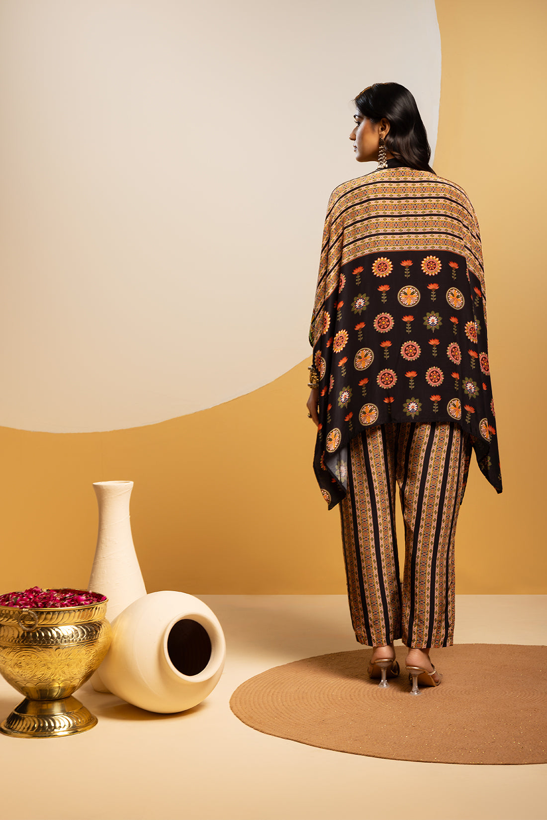 Taarani Black Embellished Kimono Kurta Set