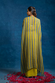 Aarani Yellow Embellished Drape Skirt Set With Long Cape