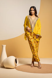 Taarani Yellow Embellished V Neck Co-ord  Set