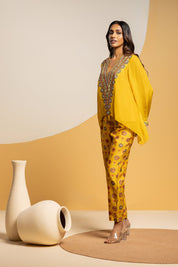 Taarani Yellow Embellished V Neck Co-ord  Set