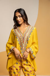 Taarani Yellow Embellished V Neck Co-ord  Set