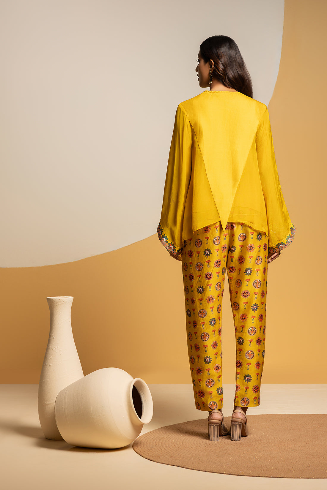 Taarani Yellow Embellished V Neck Co-ord  Set
