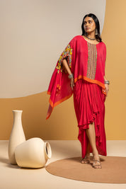 Taarani Pink Embellished Drape Skirt Set