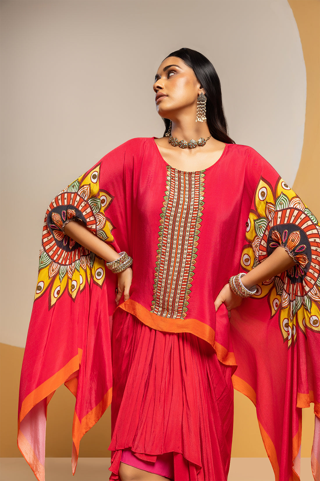 Taarani Pink Embellished Drape Skirt Set